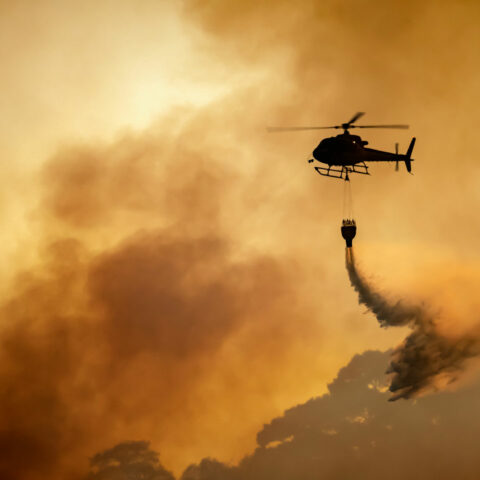 Helikopteri torjumassa metsäpaloa.