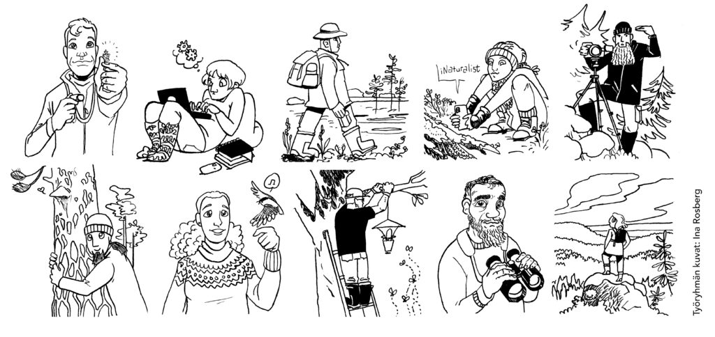 Luontoylänkö-työryhmän jäsenten piirroskuvat