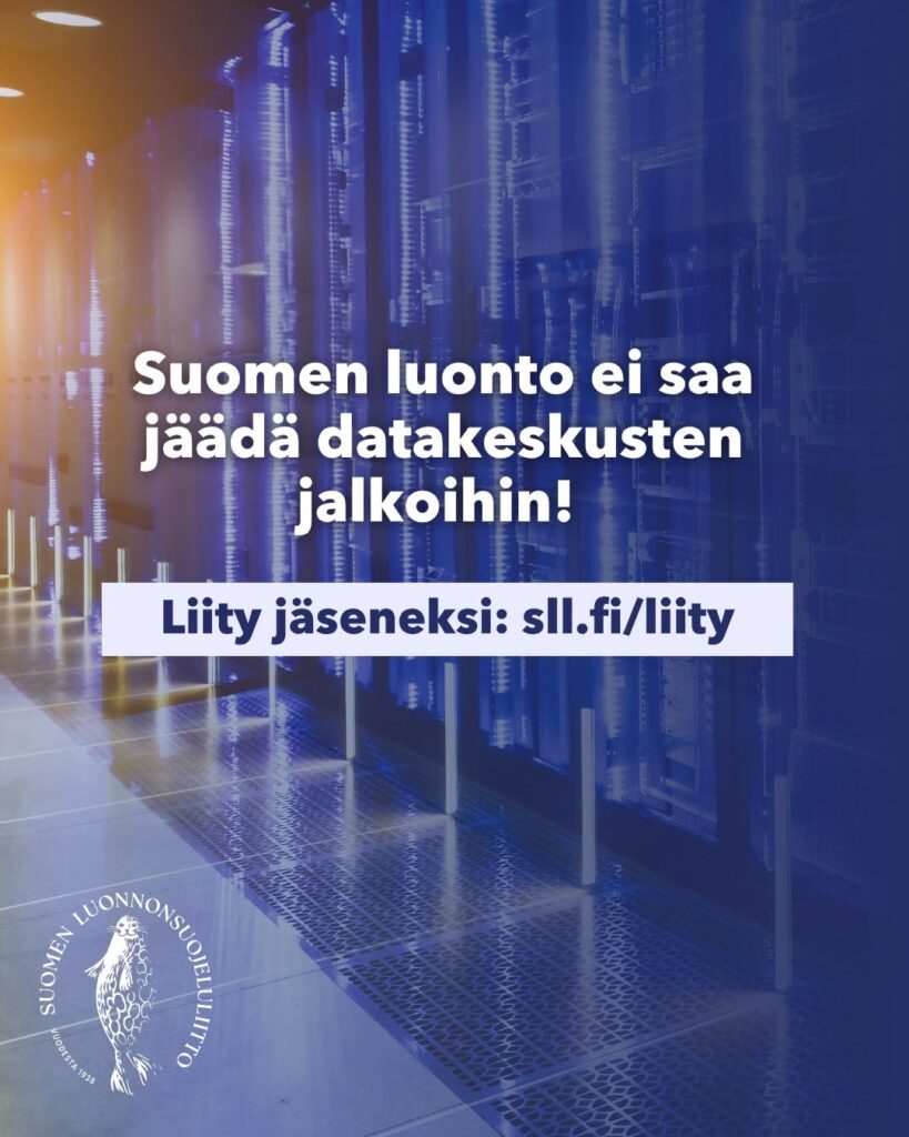 kuva, jossa kannanaottava teksti datakeskuksista