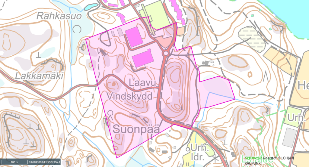 Kaava-alueen kuvakaappaus Lohjan karttapalvelusta