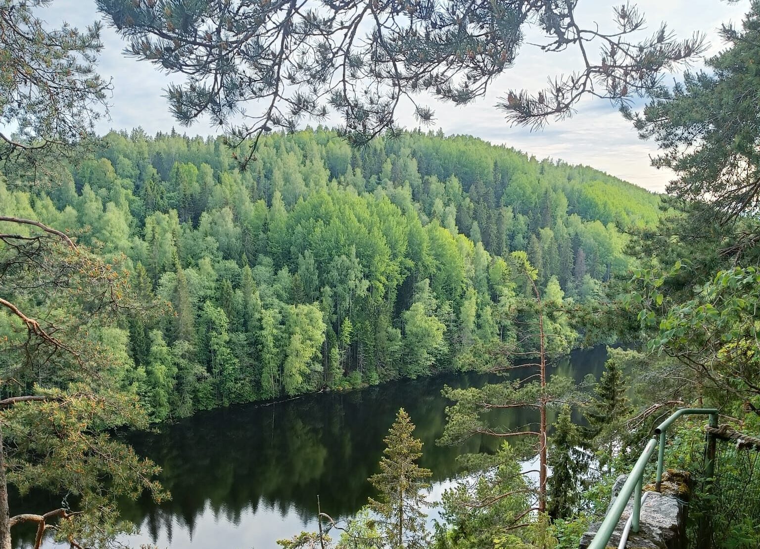 Maisemassa etualalla j&auml;rvi ja taustalla mets&auml;&auml;.