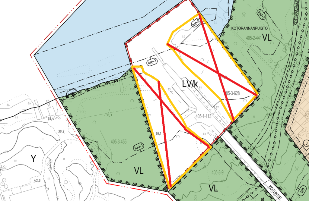 Venesatamavarauksen poistettavat luonnoltaan arvokkaat alueet.