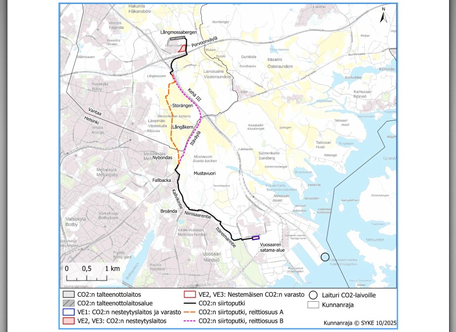 Vantaan Energian hiilidioksidin talteenottolaitokselta suunnitellaan putkilinjaa Vuosaaren satamaan.
