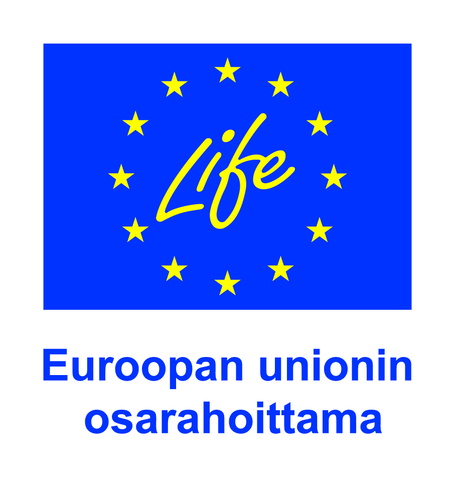 Euroopan unionin Life-logo. Viereisessä tekstissä lukee Euroopan unionin osarahoittama.
